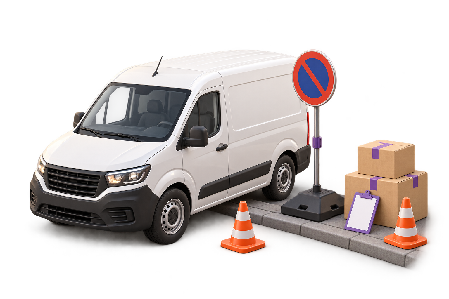 Umzugswagen mit temporärer Halteverbotszone und Ladevorbereitung